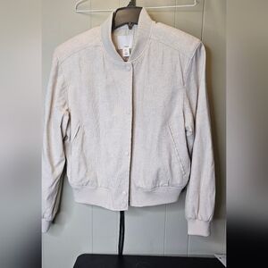 NWT H&M Linen Blend Bomber Jacket, Snap Front Light Beige  Women's Large
